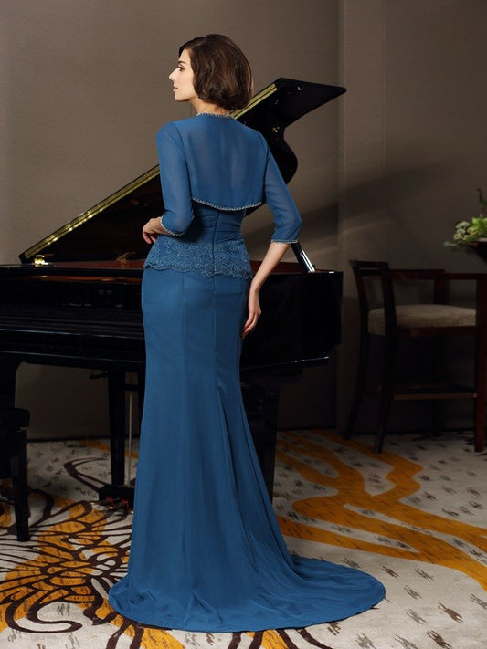Mermaid Chiffon Sweetheart Sleeveless Sweep/Brush Train With Applique Mother of the Bride Dresses