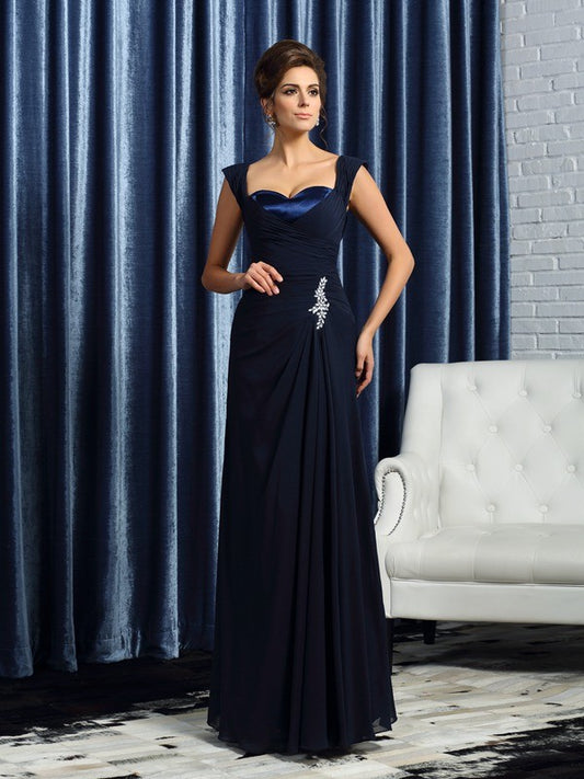 A-Line Chiffon Straps Sleeveless Floor-Length With Beading Mother of the Bride Dresses