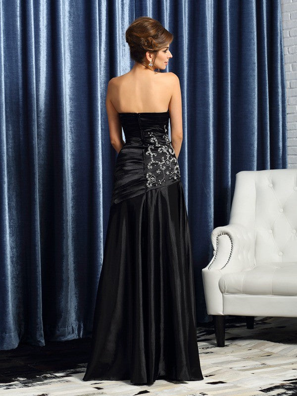 A-Line Satin Sweetheart Sleeveless Floor-Length With Beading Mother of the Bride Dresses