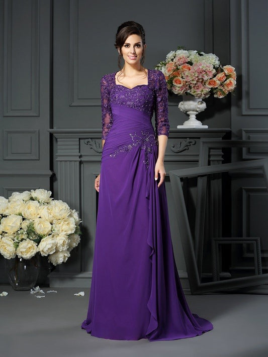 A-Line Chiffon Sweetheart 1/2 Sleeves Floor-Length With Applique Mother of the Bride Dresses