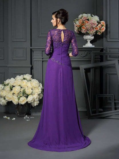 A-Line Chiffon Sweetheart 1/2 Sleeves Floor-Length With Applique Mother of the Bride Dresses