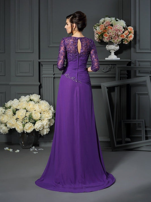 A-Line Chiffon Sweetheart 1/2 Sleeves Floor-Length With Applique Mother of the Bride Dresses
