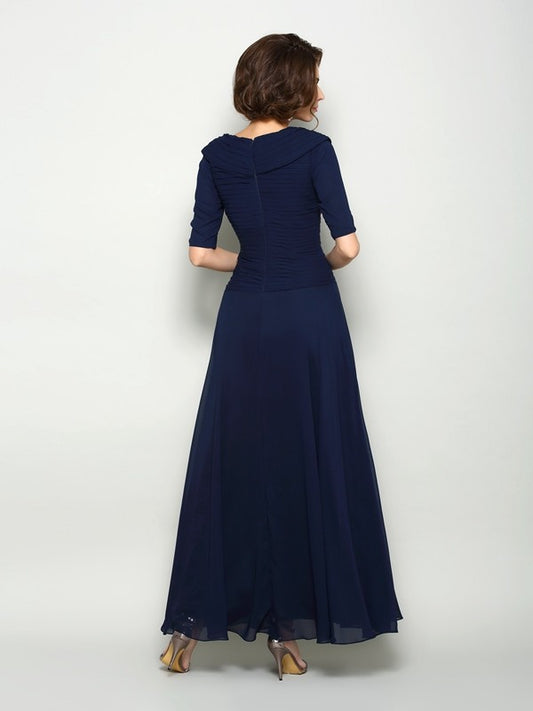 A-Line Chiffon V-neck 1/2 Sleeves Ankle-Length With Ruffles Mother of the Bride Dresses