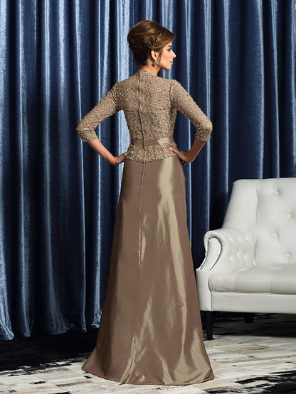 A-Line Taffeta V-neck 3/4 Sleeves Floor-Length With Bowknot Mother of the Bride Dresses
