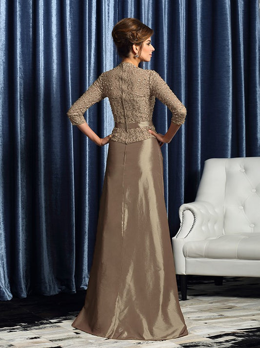A-Line Taffeta V-neck 3/4 Sleeves Floor-Length With Bowknot Mother of the Bride Dresses