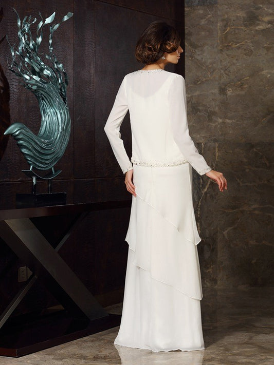 Sheath Chiffon Scoop Sleeveless Floor-Length With Beading Mother of the Bride Dresses