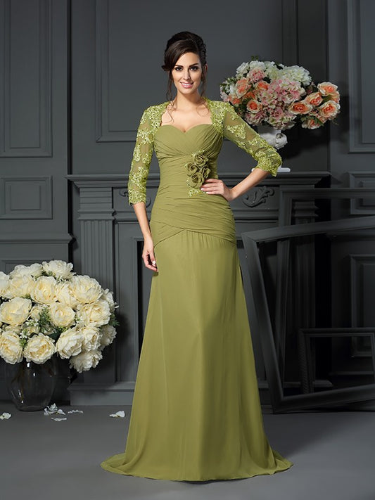 A-Line Chiffon Sweetheart 1/2 Sleeves Floor-Length With Hand-Made Flower Mother of the Bride Dresses