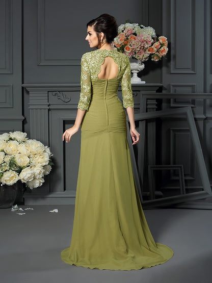 A-Line Chiffon Sweetheart 1/2 Sleeves Floor-Length With Hand-Made Flower Mother of the Bride Dresses