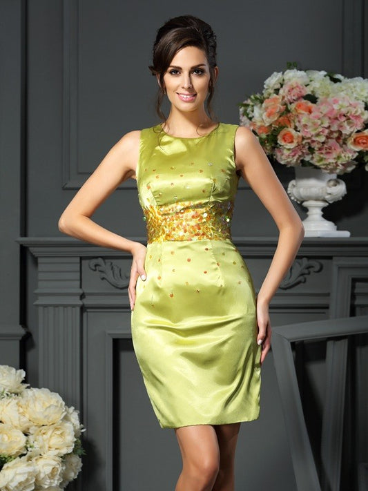 Satin low round neck sleeveless short/mini pearl bridal gown