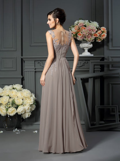 A-Line Chiffon Scoop Sleeveless Floor-Length With Beading Mother of the Bride Dresses