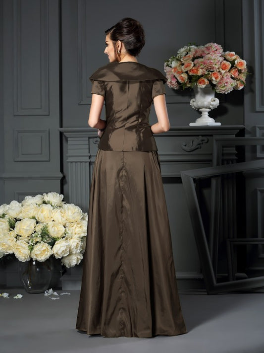 A-Line Taffeta V-neck Short Sleeves Floor-Length With Bowknot Mother of the Bride Dresses