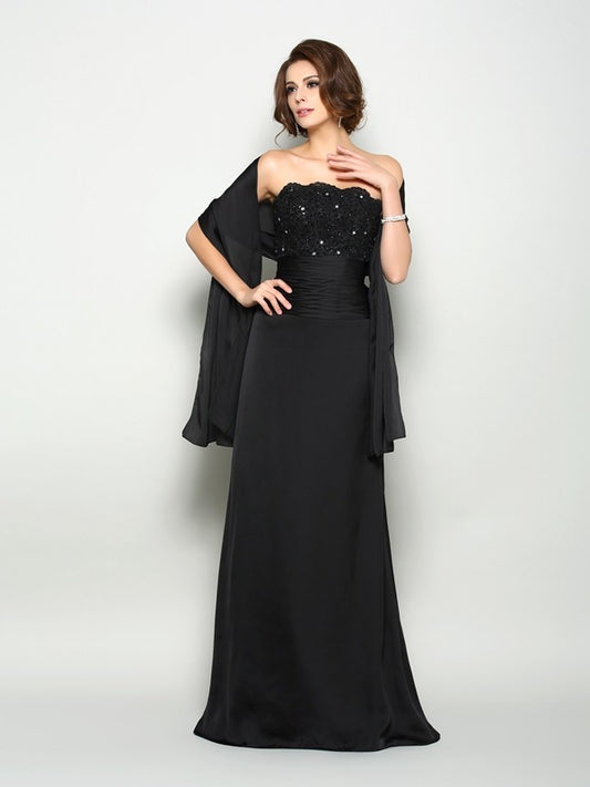 A-shaped chiffon strapless sleeveless bridal mother dress