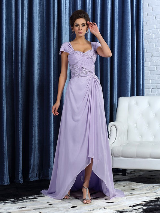 A-Line Chiffon Straps Sleeveless Asymmetrical With Beading Mother of the Bride Dresses