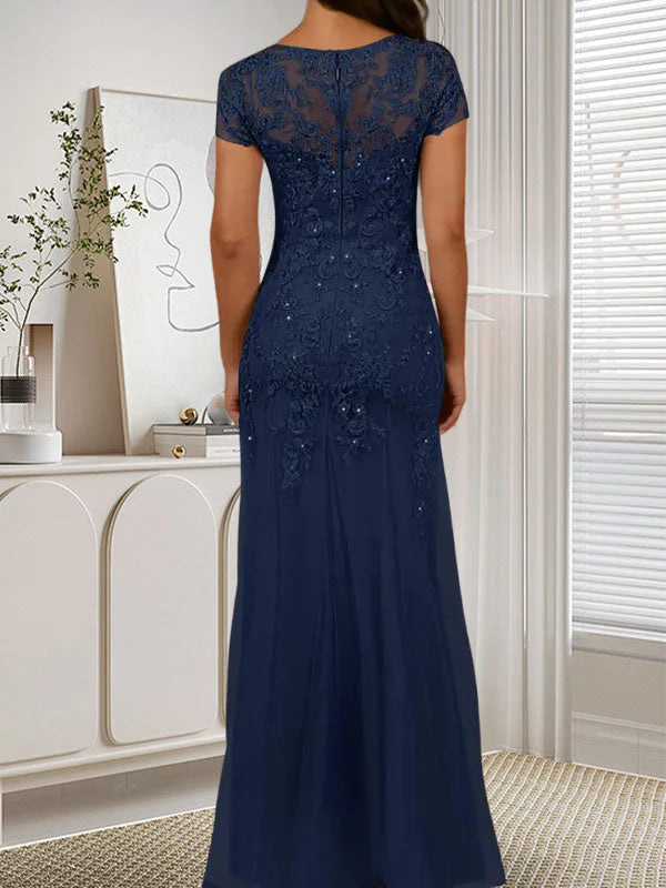 Mermaid round neck sequined chiffon dress long
