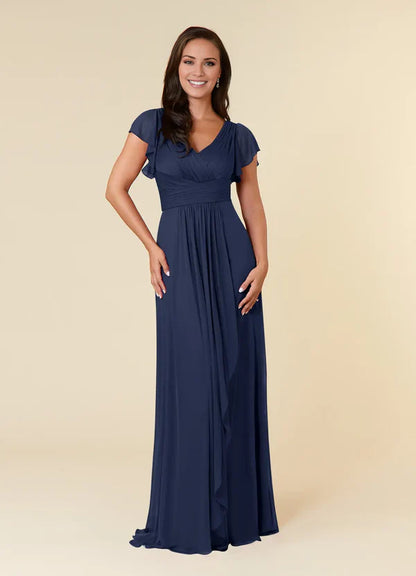 A-line evening gown pleated mesh mothers of the bride dresses