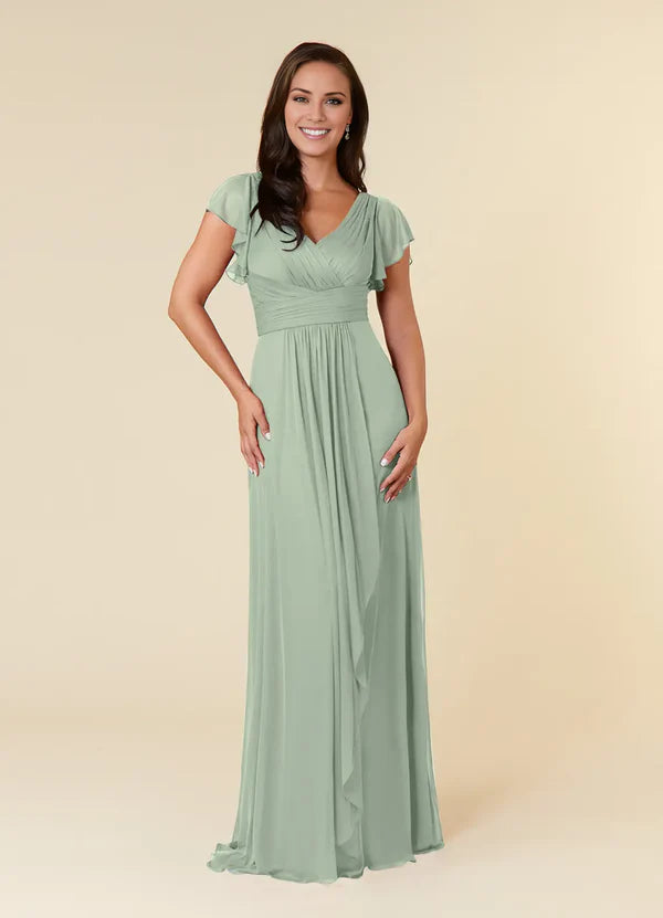 A-line evening gown pleated mesh mothers of the bride dresses
