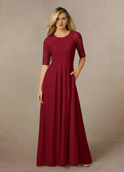 A-line lace mesh and floor length mother of the bride dress