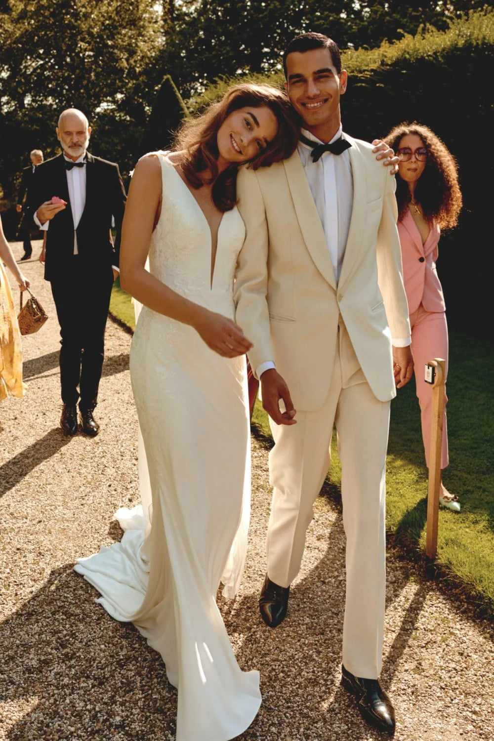 Elegant Mermaid Deep V Neck White Long Bridal Dress with Open Back