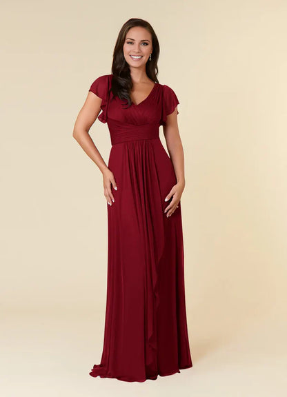 A-line evening gown pleated mesh mothers of the bride dresses