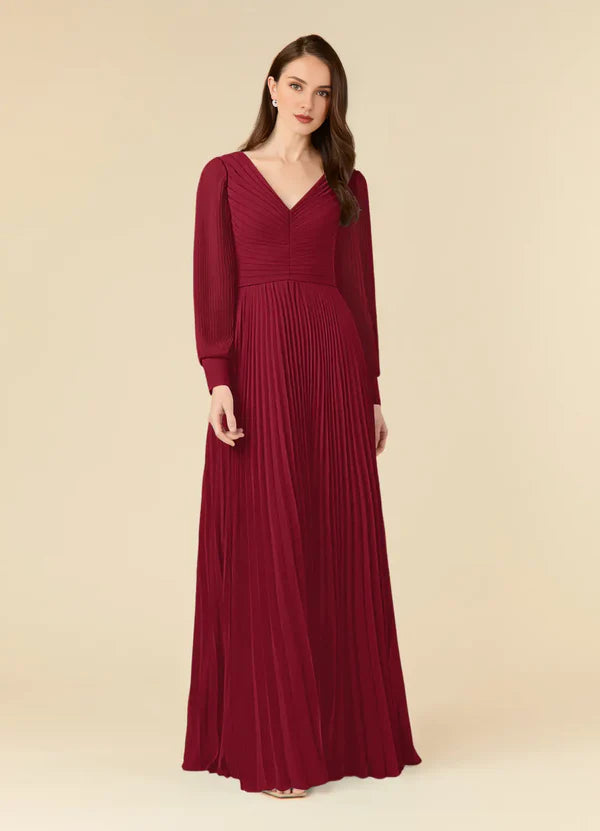 A-line pleated chiffon and ground length mother of the bride dress