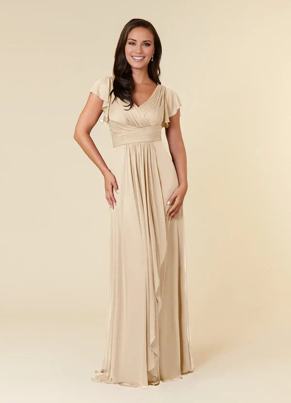 A-line evening gown pleated mesh mothers of the bride dresses