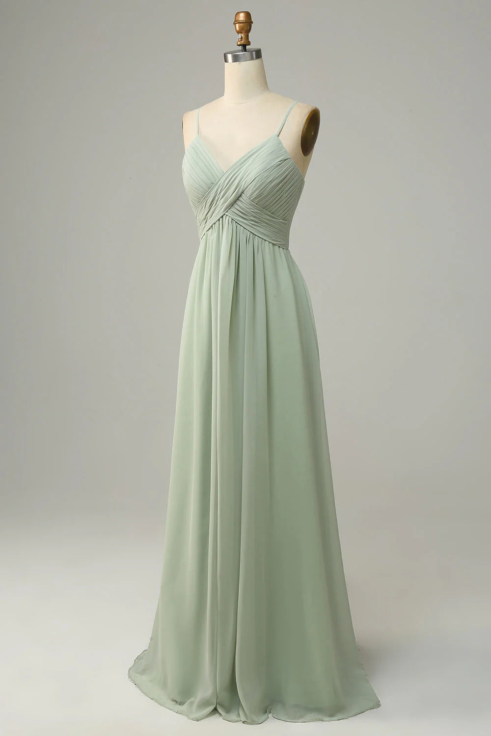 A-line slim shoulder chiffon sleeveless bridesmaid dress