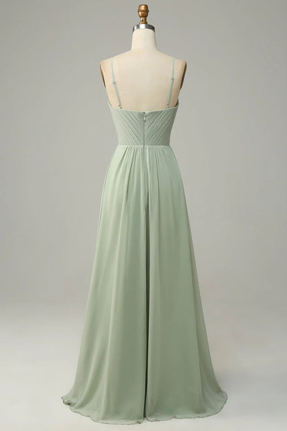 A-line slim shoulder chiffon sleeveless bridesmaid dress