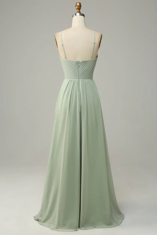 A-line slim shoulder chiffon sleeveless bridesmaid dress
