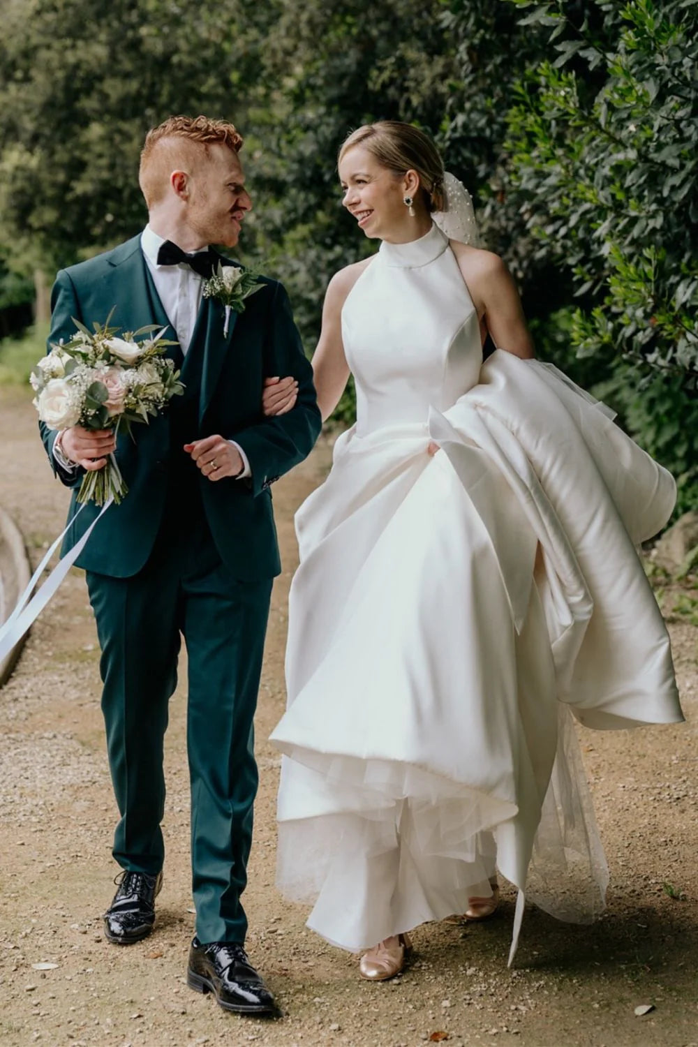 Classic A Line Halter Neck White Long Bridal Dress with Open Back Bowknot