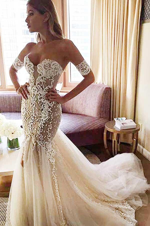 Sparkling Sweetheart Mermaid Bareback Wedding Dress