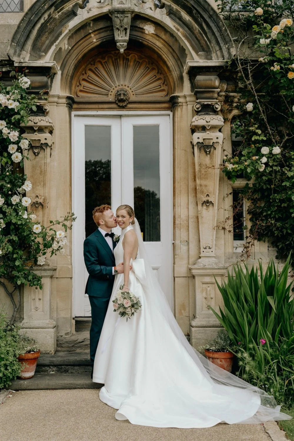 Classic A Line Halter Neck White Long Bridal Dress with Open Back Bowknot