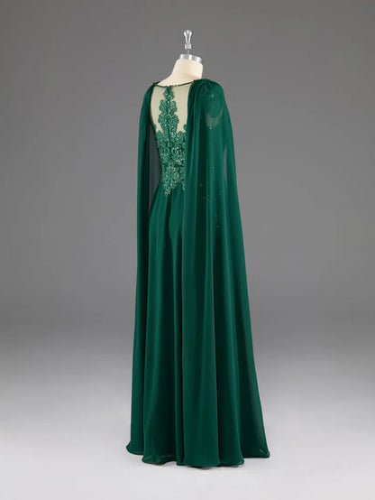 Dark Green A-Line Lace Appliques Chiffon Prom Dress