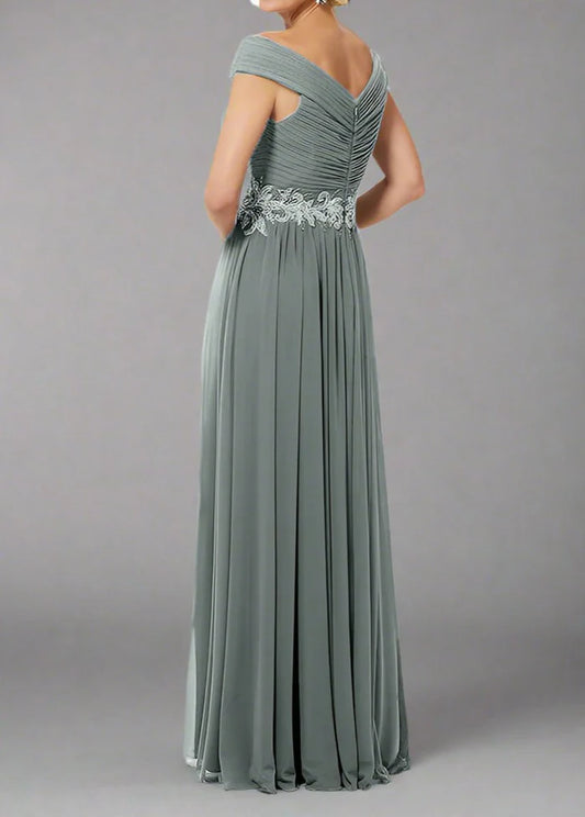 A-Line V Neck Off The Shoulder Sleeveless Mother of The Bride Dresses