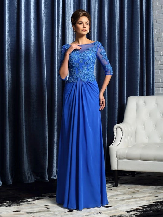 A-Line Chiffon Bateau 1/2 Sleeves Floor-Length With Beading Mother of the Bride Dresses