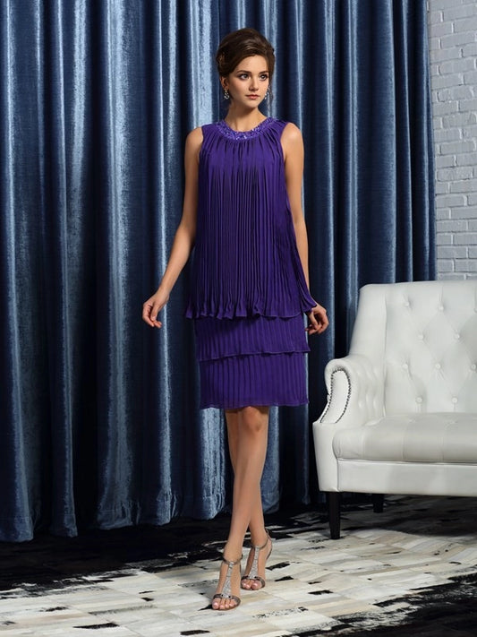 A-Line Chiffon Jewel Sleeveless Knee-Length With Pleats Mother of the Bride Dresses
