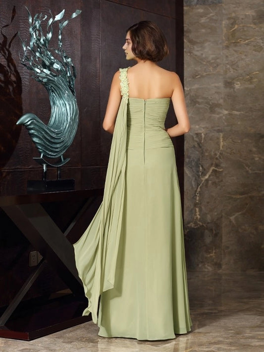 A-Line Chiffon One-Shoulder Sleeveless Floor-Length With Applique Mother of the Bride Dresses