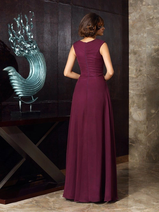 A-Line Chiffon Scoop Sleeveless Floor-Length With Beading Mother of the Bride Dresses