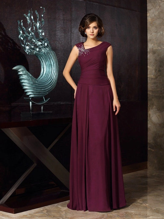 A-Line Chiffon Scoop Sleeveless Floor-Length With Beading Mother of the Bride Dresses