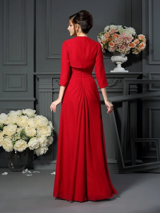 A-Line Chiffon Spaghetti Straps Sleeveless Floor-Length With Beading Mother of the Bride Dresses