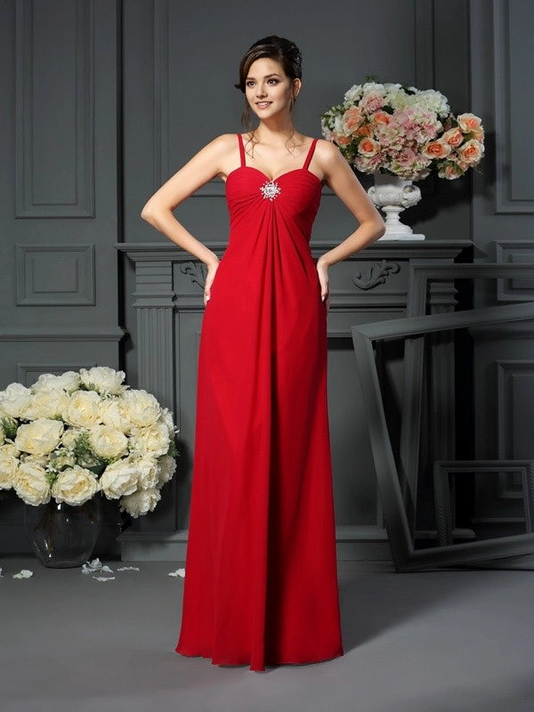 A-Line Chiffon Spaghetti Straps Sleeveless Floor-Length With Beading Mother of the Bride Dresses