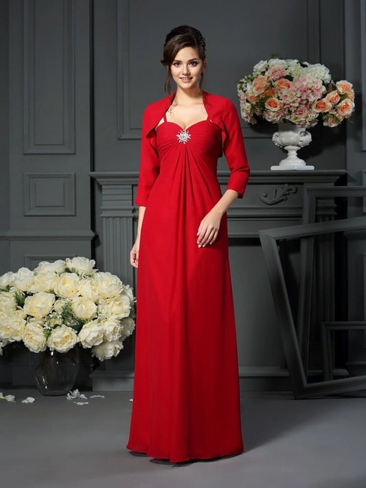 A-Line Chiffon Spaghetti Straps Sleeveless Floor-Length With Beading Mother of the Bride Dresses
