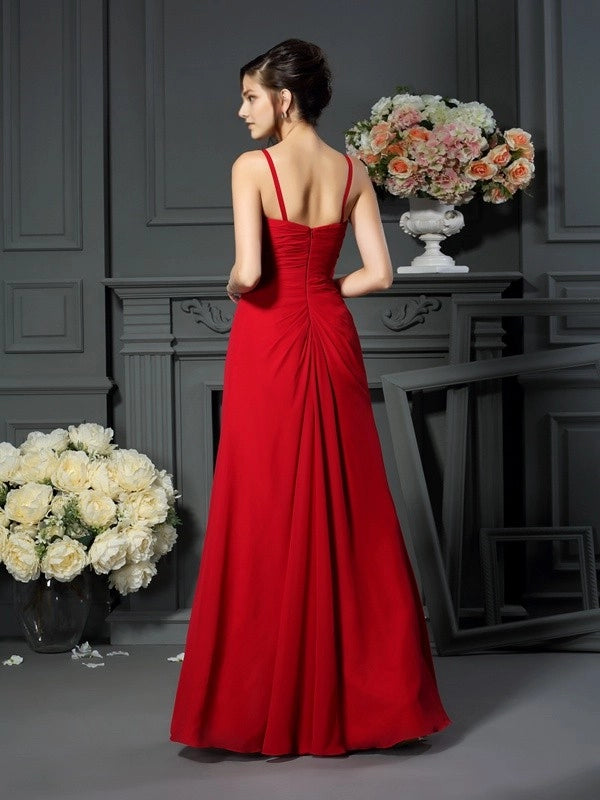 A-Line Chiffon Spaghetti Straps Sleeveless Floor-Length With Beading Mother of the Bride Dresses