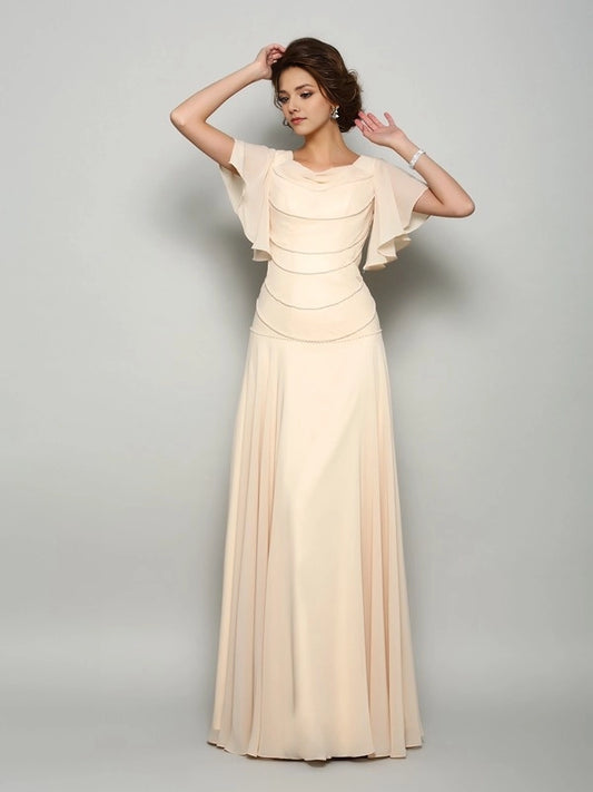 A-Line Chiffon Square Short Sleeves Floor-Length With Beading Mother of the Bride Dresses