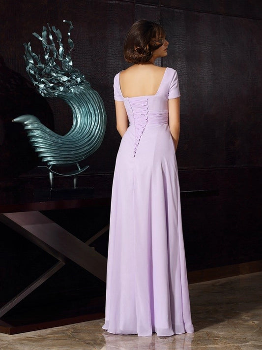 A-Line Chiffon Square Sleeveless Floor-Length With Beading Mother of the Bride DressesA-Line Chiffon ScoopDresses