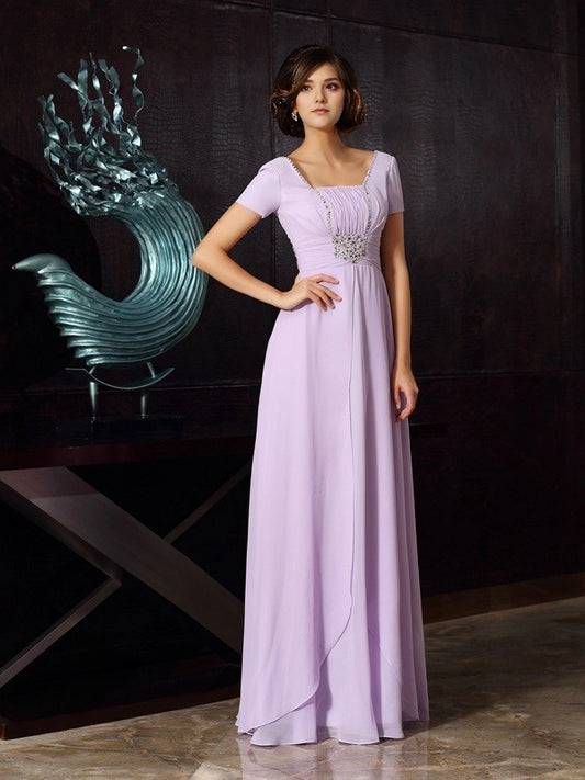 A-Line Chiffon Square Sleeveless Floor-Length With Beading Mother of the Bride DressesA-Line Chiffon ScoopDresses