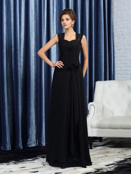 A-Line Chiffon Straps Sleeveless Floor-Length With Hand-Made Flower Mother of the Bride Dresses