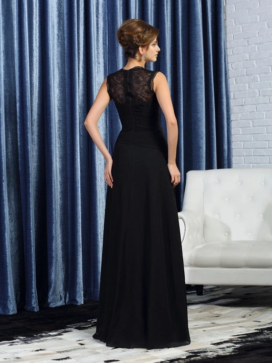 A-Line Chiffon Straps Sleeveless Floor-Length With Hand-Made Flower Mother of the Bride Dresses