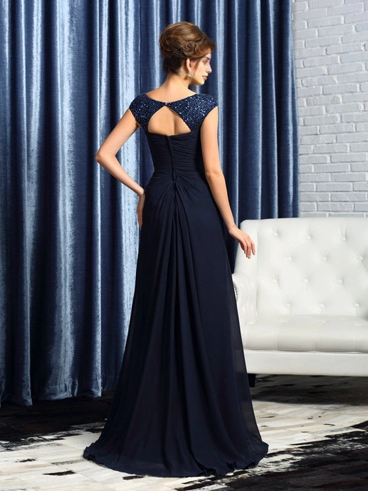 A-Line Chiffon Straps Sleeveless Sweep/Brush Train With Beading Mother of the Bride Dresses