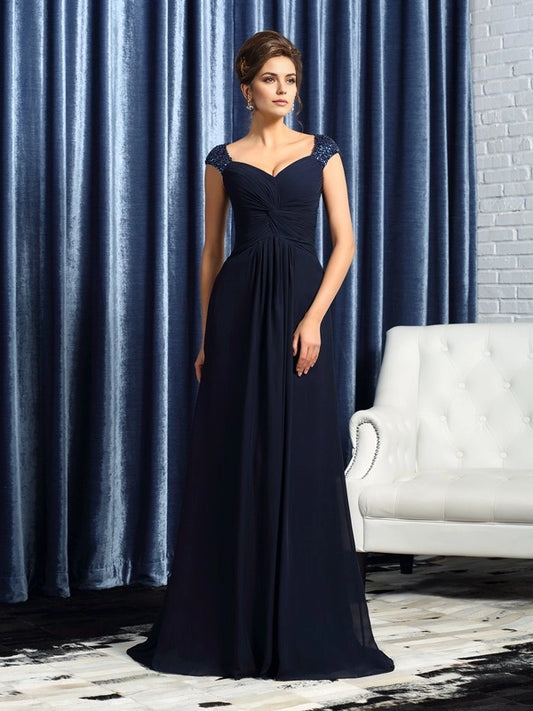 A-Line Chiffon Straps Sleeveless Sweep/Brush Train With Beading Mother of the Bride Dresses