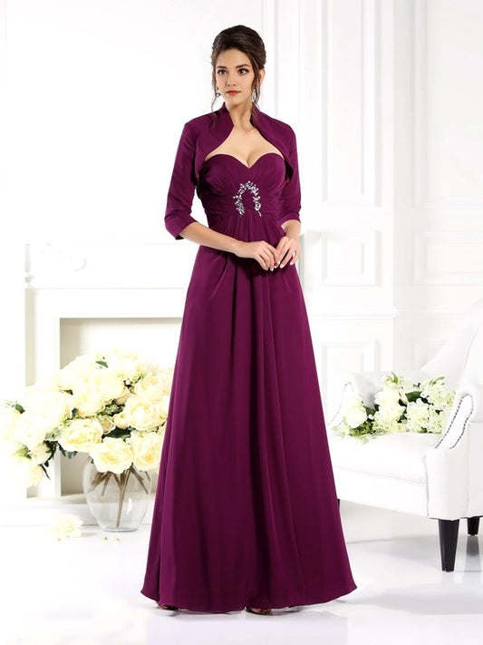 A-Line Chiffon Sweetheart Sleeveless Floor-Length With Beading Mother of the Bride Dresses